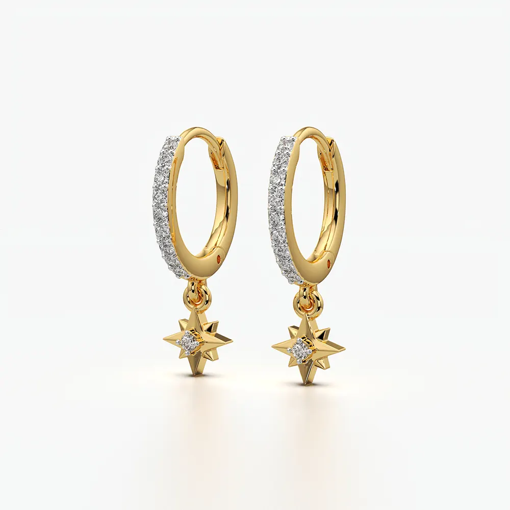 North Star Pave Huggie Drop Earrings