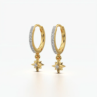 North Star Pave Huggie Drop Earrings