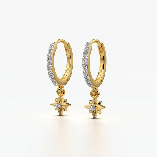North Star Pave Huggie Drop Earrings