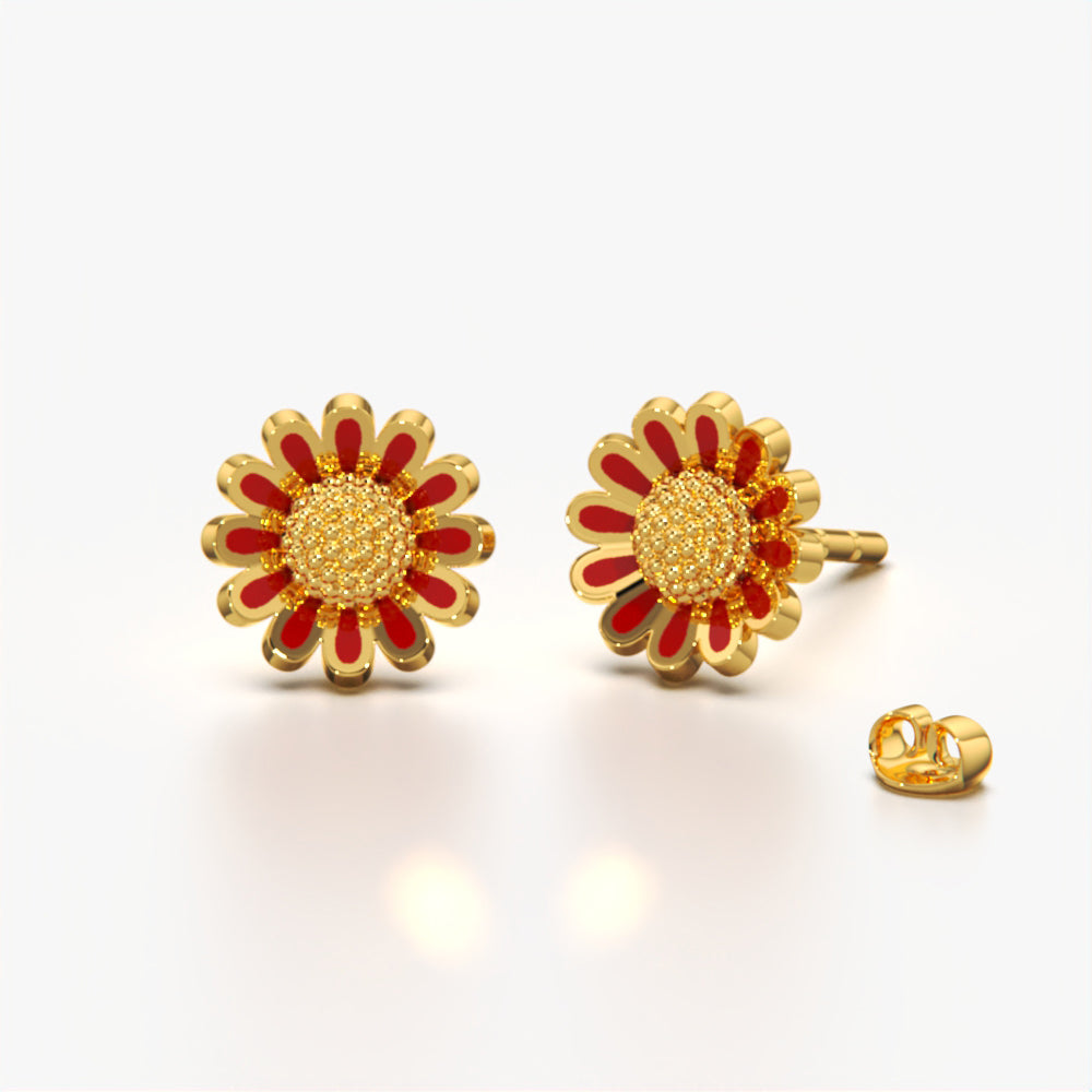 Red Enamel Daisy Studs