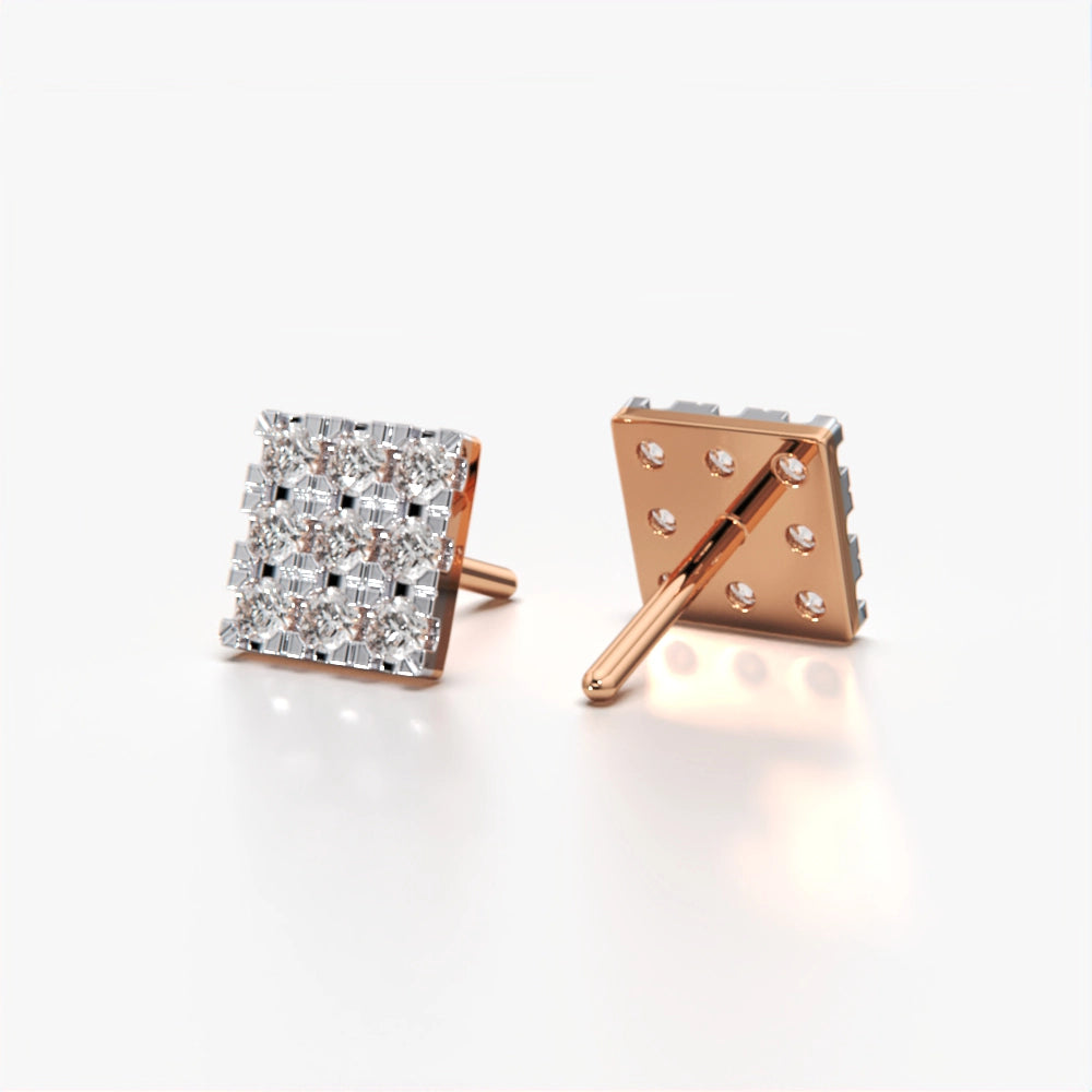 Square Setting Diamond Cluster Earring