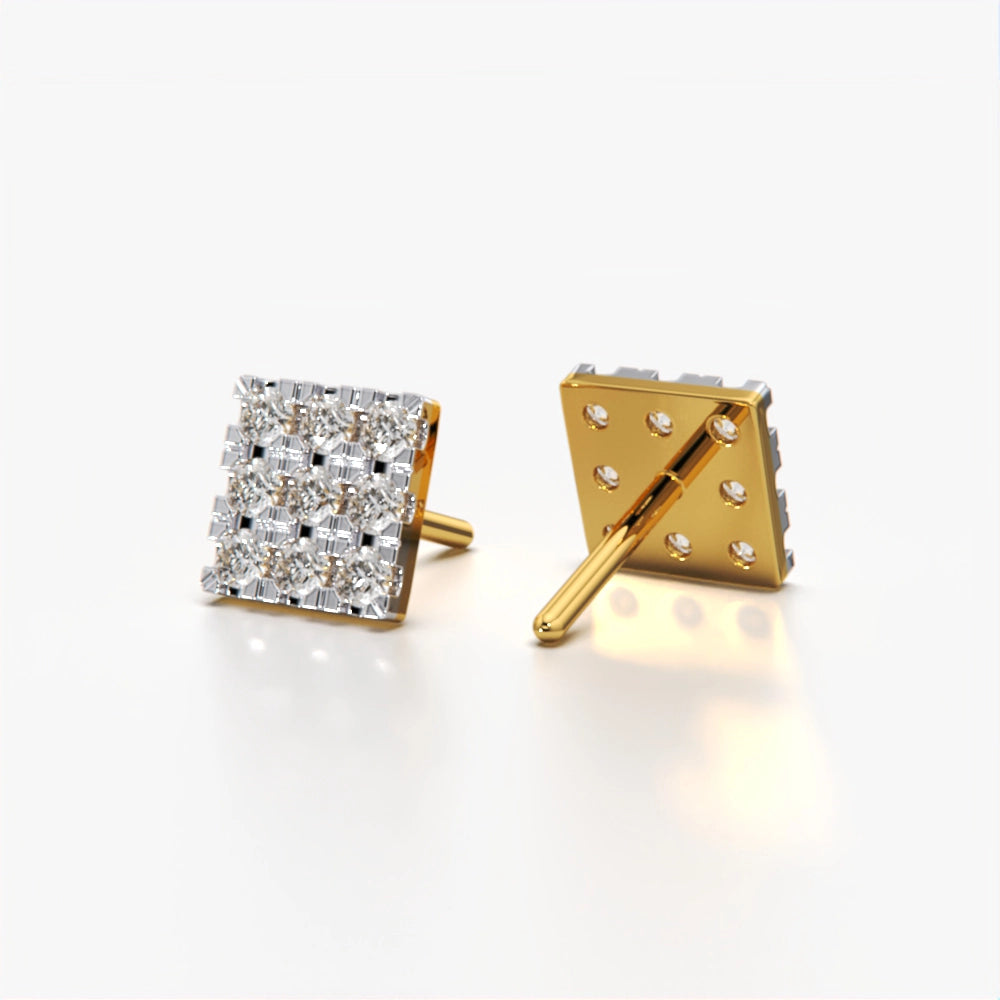 Square Setting Diamond Cluster Earring