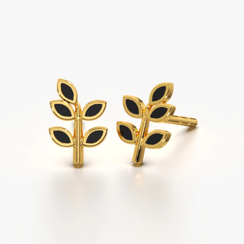 Leaf Style Enamel Stud