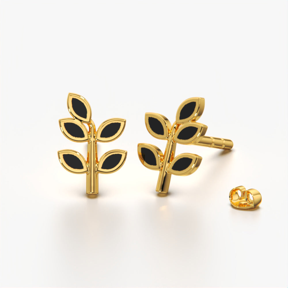 Leaf Style Enamel Stud