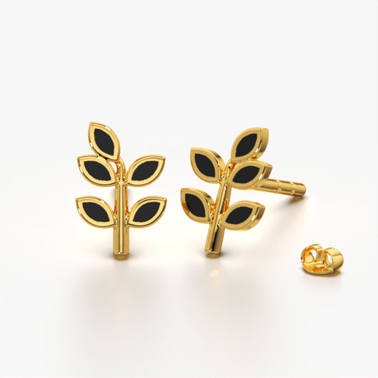 Leaf Style Enamel Stud