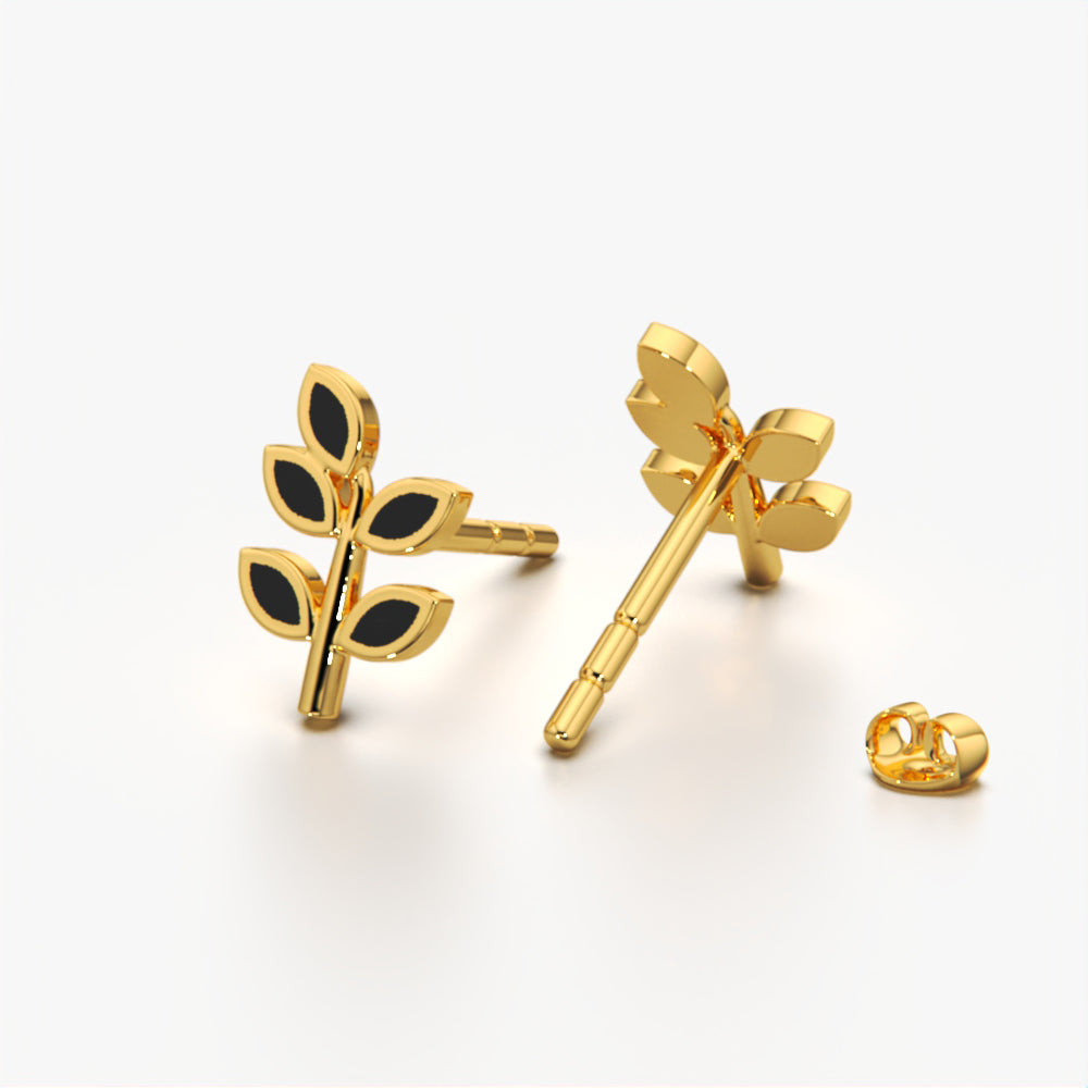 Black Enamel Leaf Studs