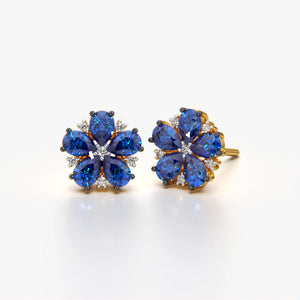 Pear Diamond Flower Earring