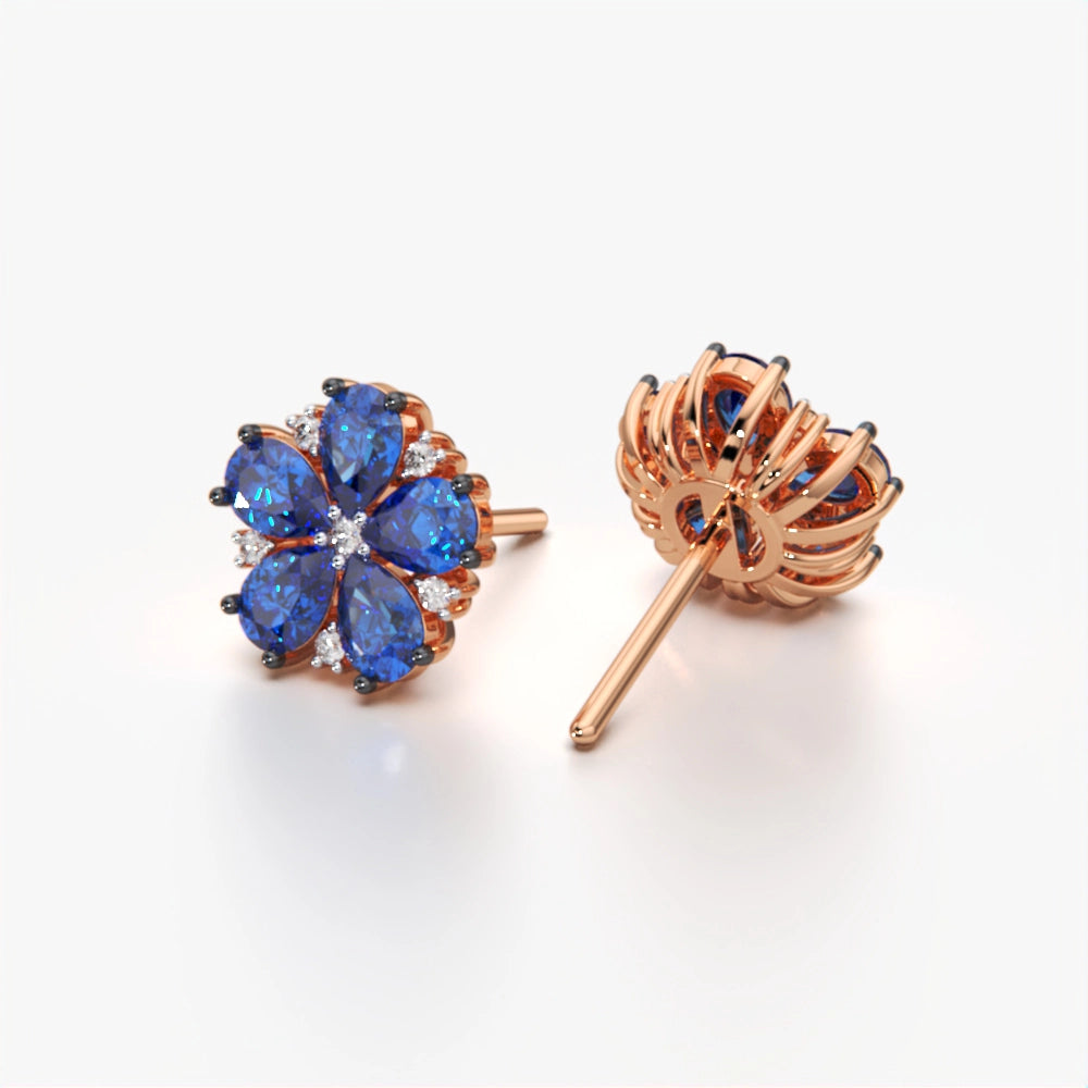 Pear Diamond Flower Earring