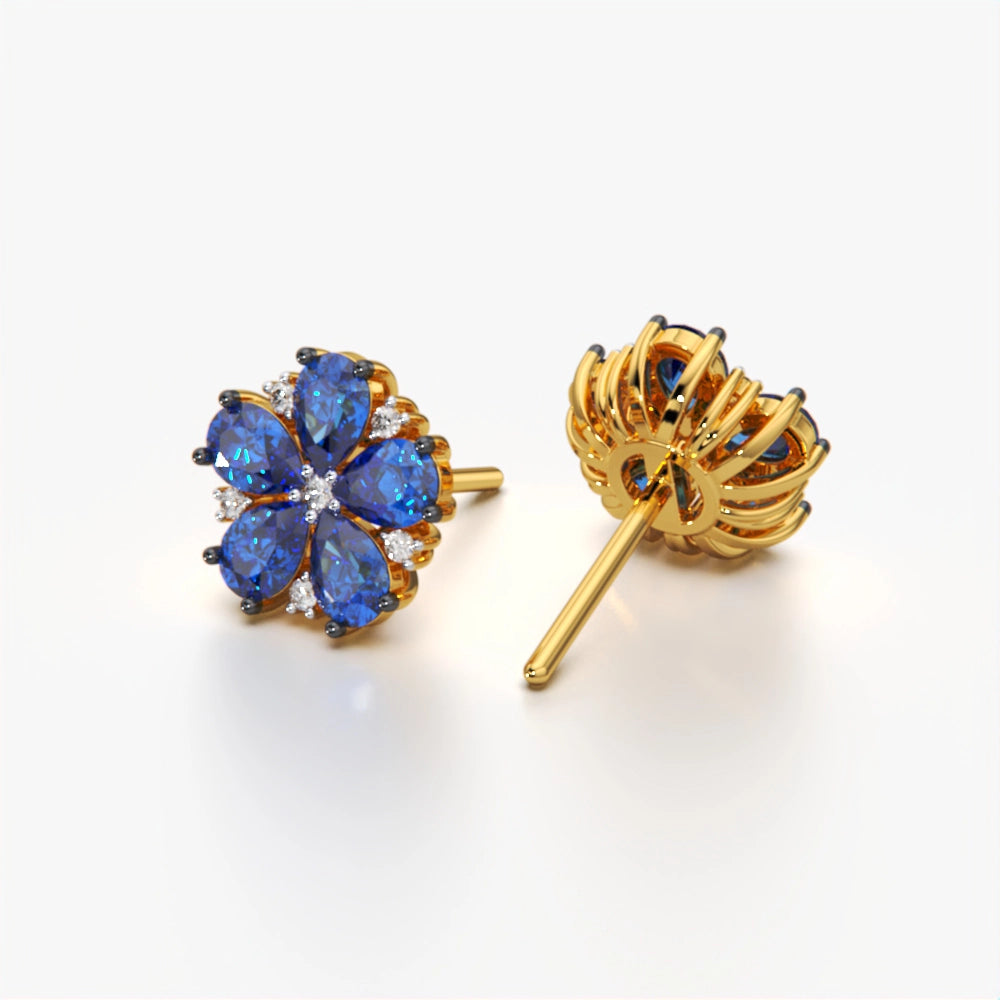 Pear Diamond Flower Earring