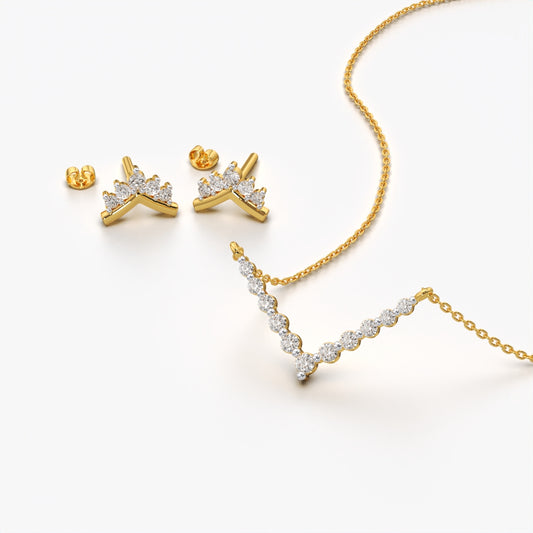 Sparkling V-Shaped Necklace & Earrings Combo Set