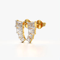 Emerald-Cut Climber Stud Earrings