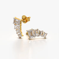 Emerald-Cut Climber Stud Earrings