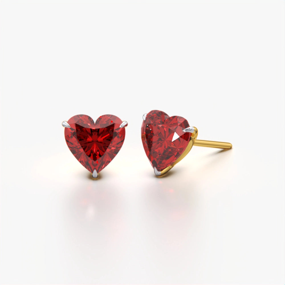 18k Gold Vermeil Ruby Heart Studs