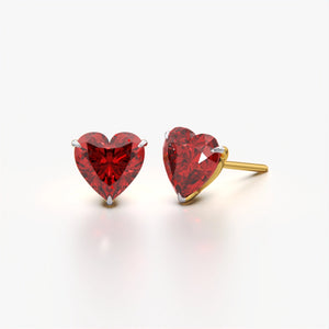 18k Gold Vermeil Ruby Heart Studs