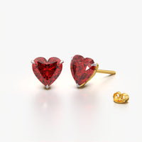 Red Heart Solitaire Stud Earrings