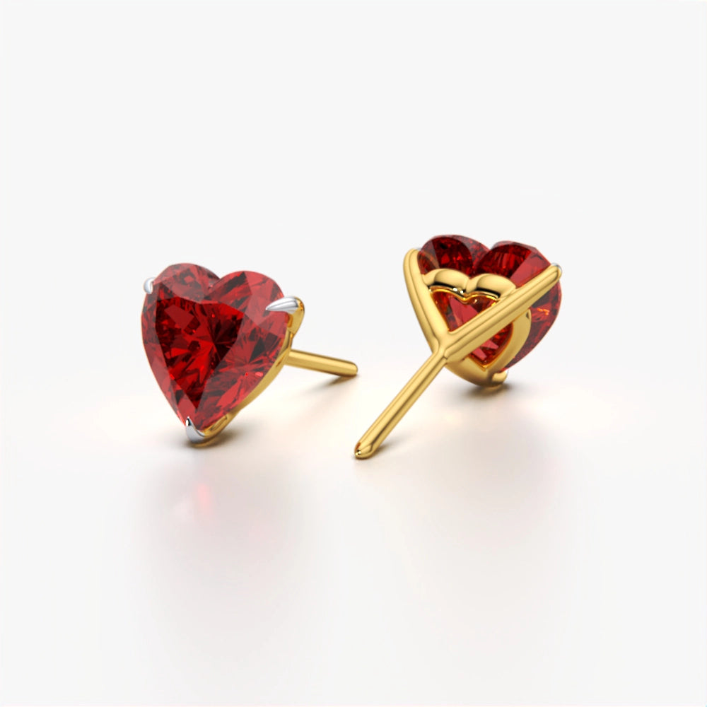 18k Gold Vermeil Ruby Heart Studs