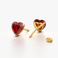 Red Heart Solitaire Stud Earrings