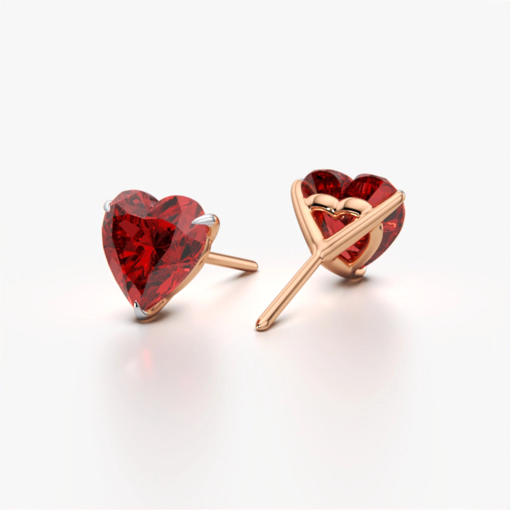 18k Gold Vermeil Ruby Heart Studs