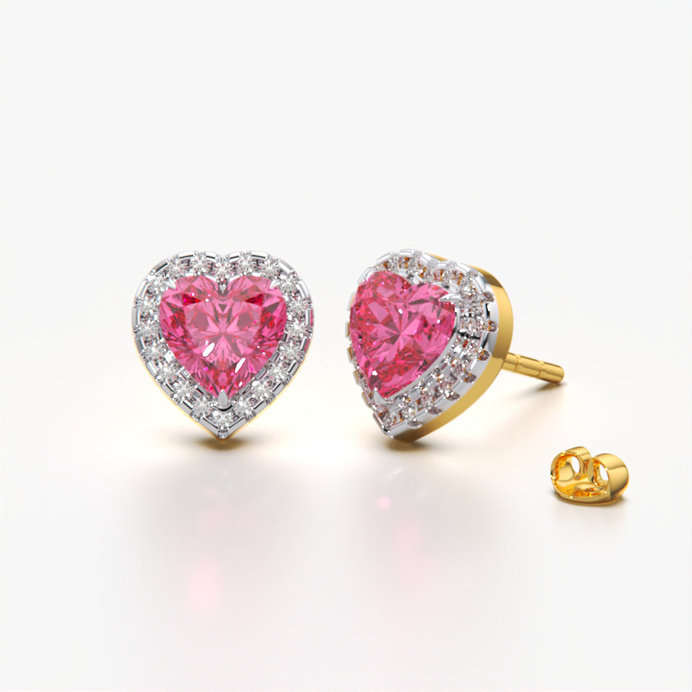 Pink Heart Halo Studs