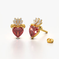 Crowned Red Heart Studs
