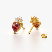 Crowned Red Heart Studs