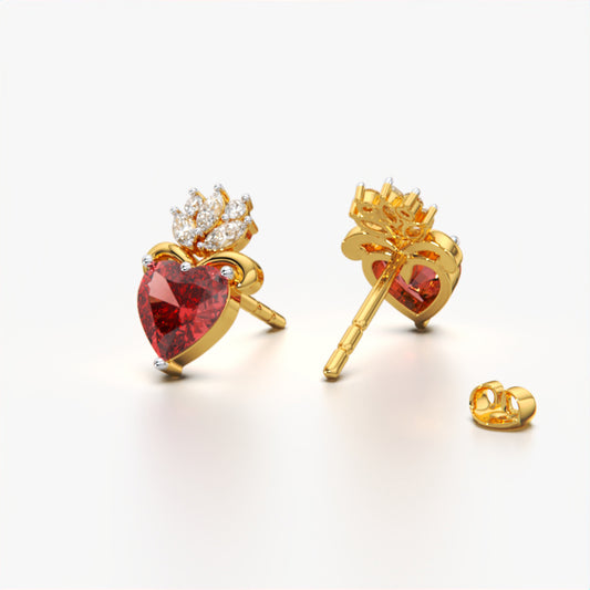 Red Heart Crown Studs