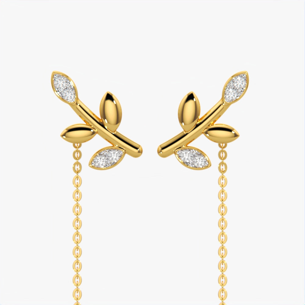 Leaf Drop Threader Earrings