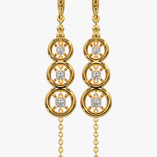 Threader Earrings with Triple Circle Moissanite Drop