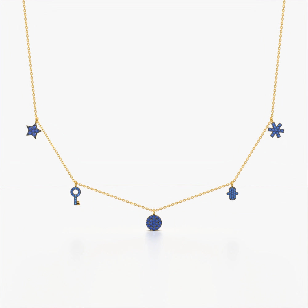 Blue Multi-Charm Station Necklace