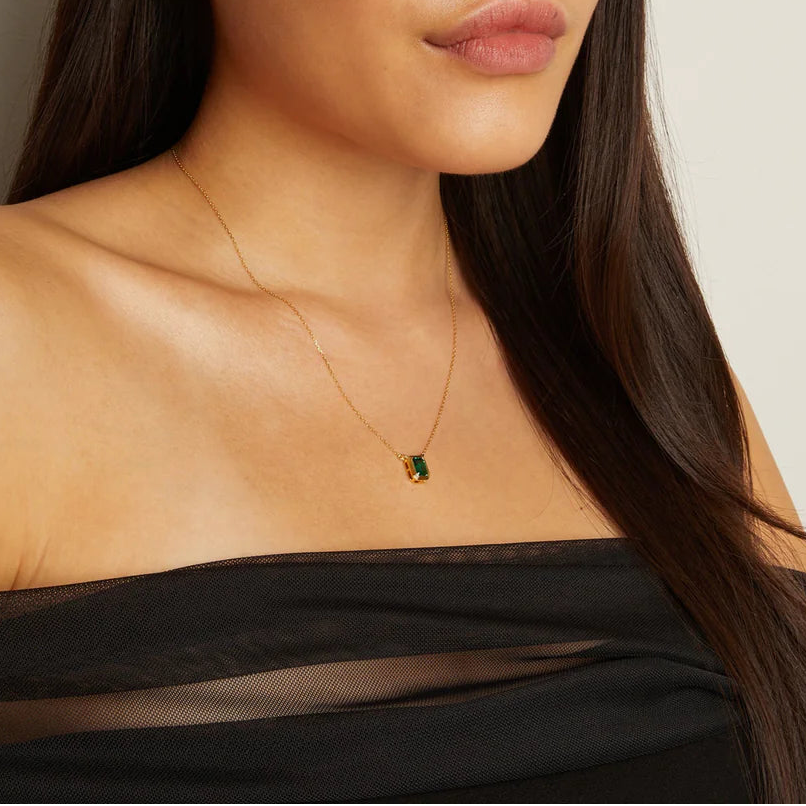 Emerald Bezel Solitaire Necklace
