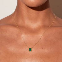 Emerald-Cut Green Bezel Solitaire Necklace