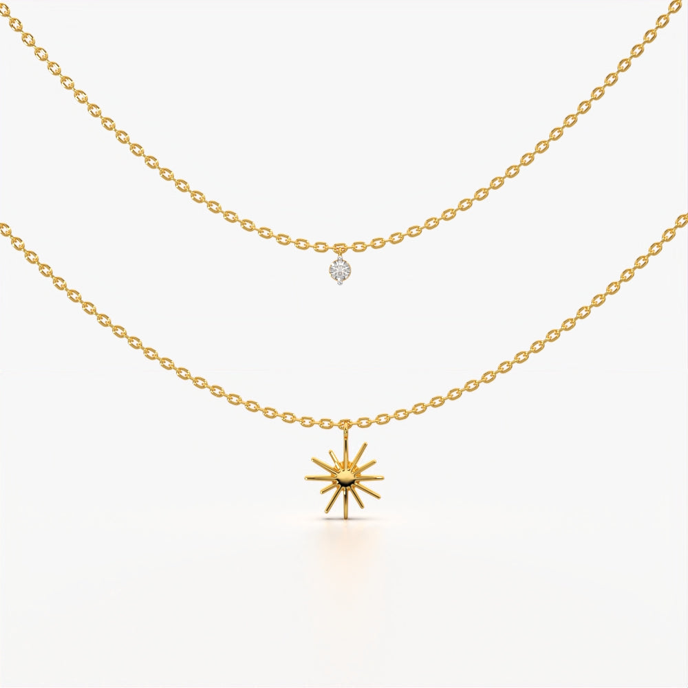 Sunburst and solitaire layered necklace