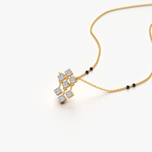 Modern Mangalsutra with Princess-Cut Diamond Cluster Pendant
