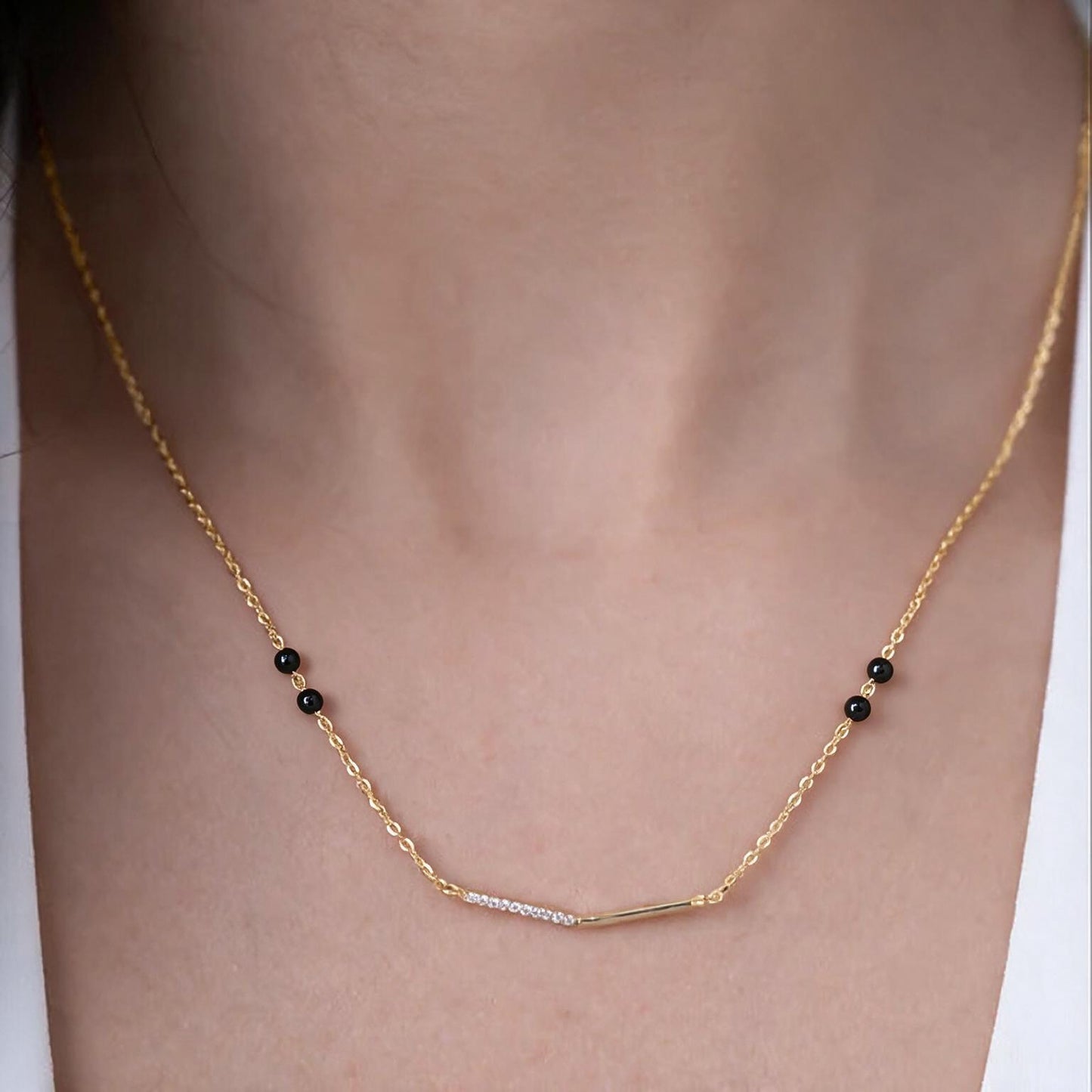 Half Pave Chevron Bar Mangalsutra