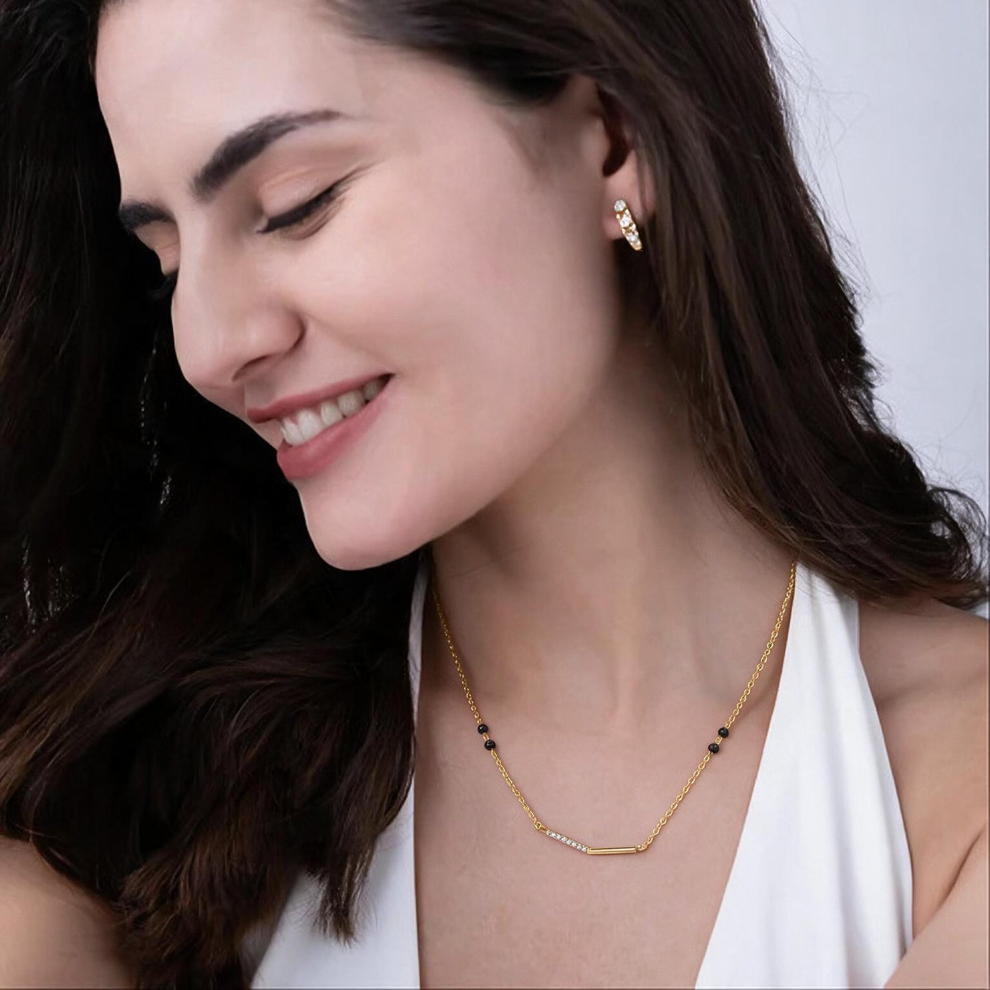 Half Pave Chevron Bar Mangalsutra