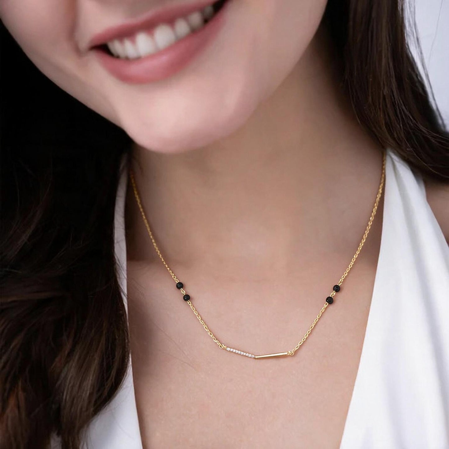 Half Pave Chevron Bar Mangalsutra