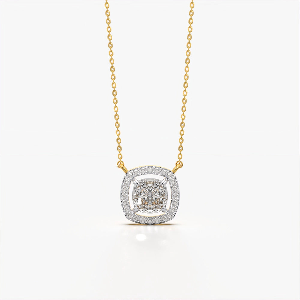 Cushion Halo Solitaire Necklace