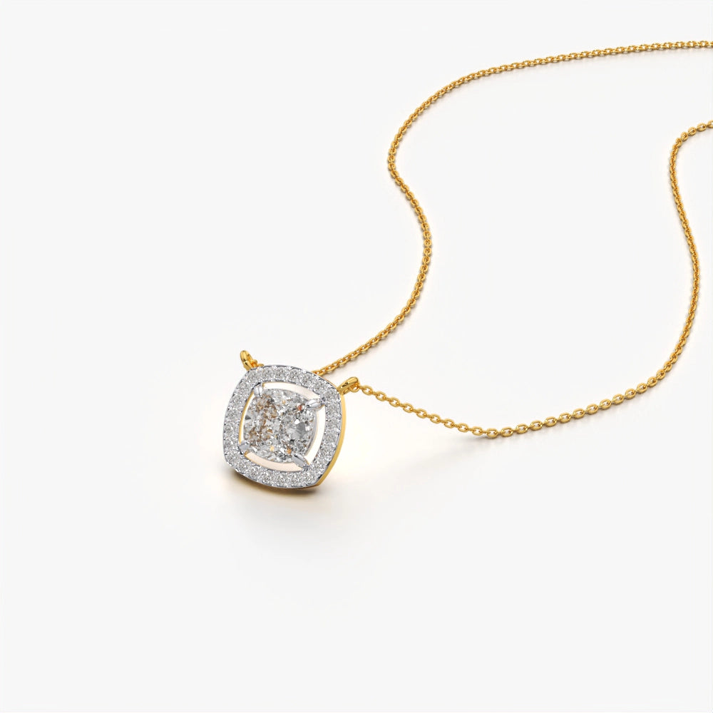 Cushion Halo Solitaire Necklace