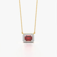 Ruby Red Emerald-Cut CZ Halo Pendant Necklace