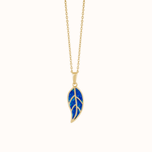 Leaf Necklace with Blue Inlay - KYMEE