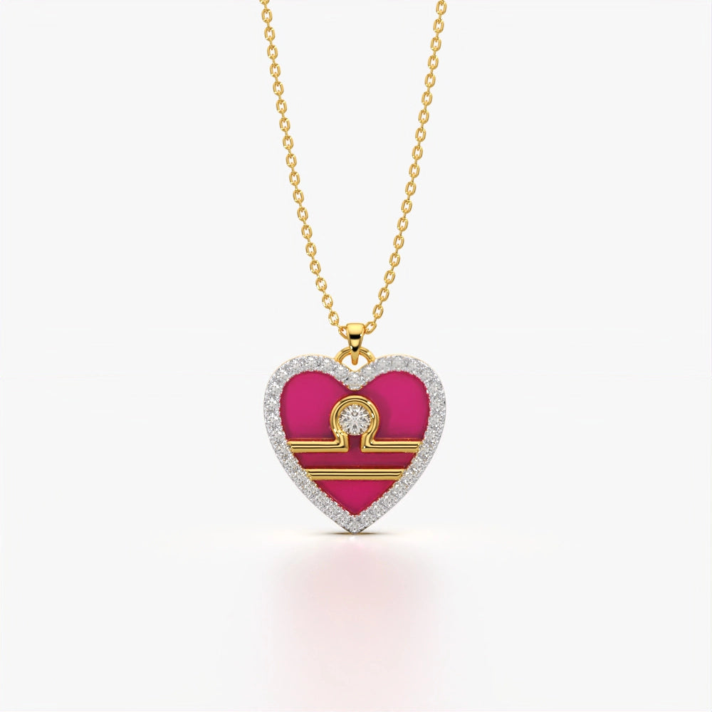Heart Zodiac Necklace with Libra Symbol