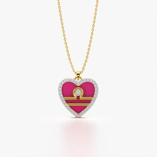 Heart Zodiac Necklace with Libra Symbol