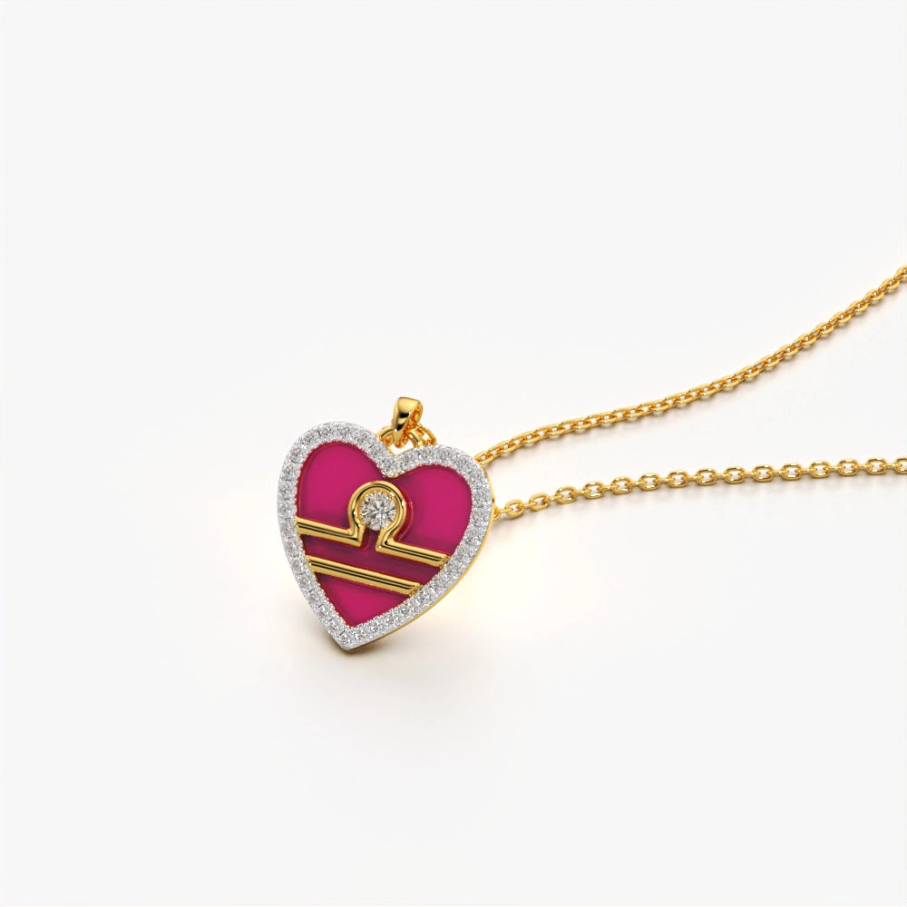 Heart Zodiac Necklace with Libra Symbol
