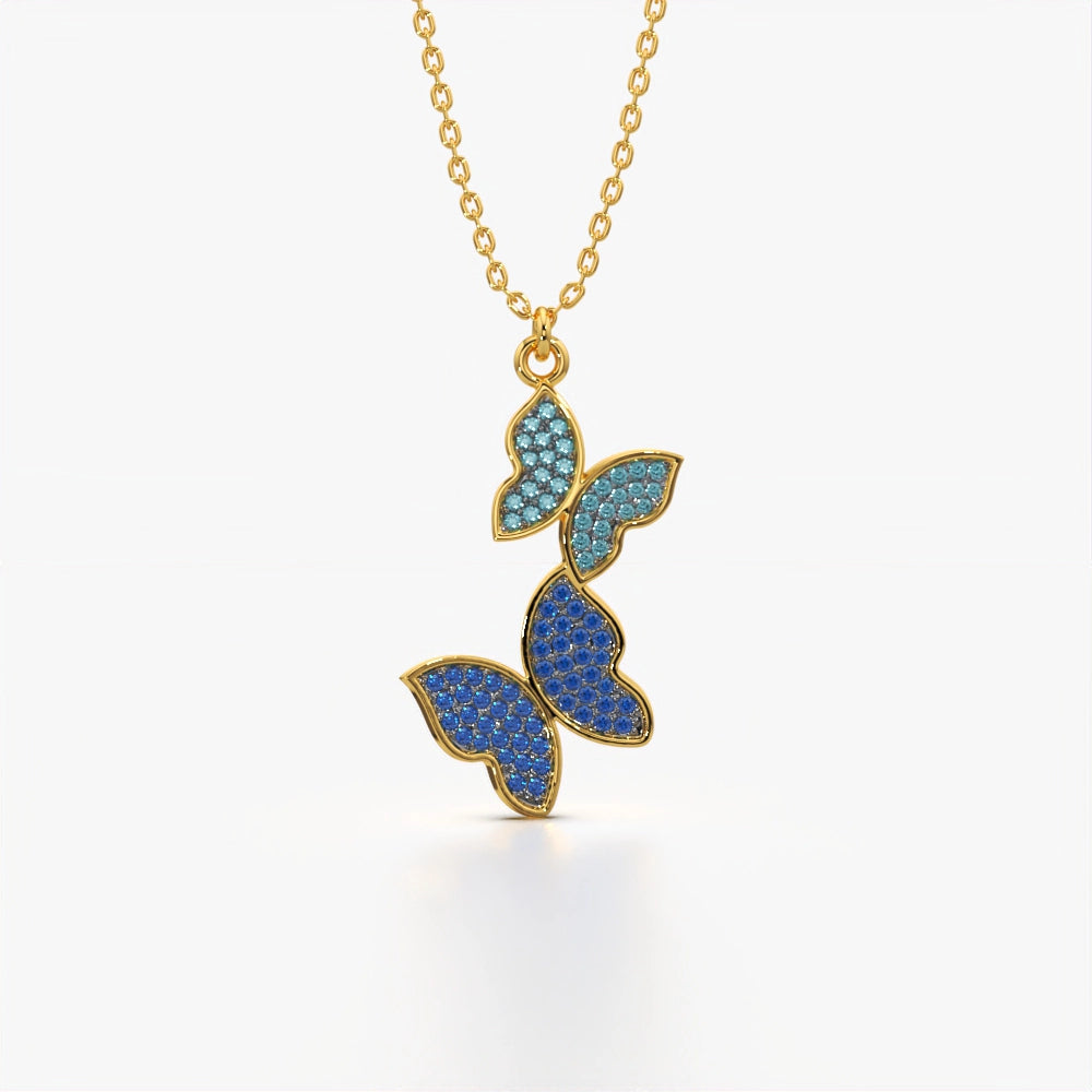 Color Diamond Set Butterfly Pendant