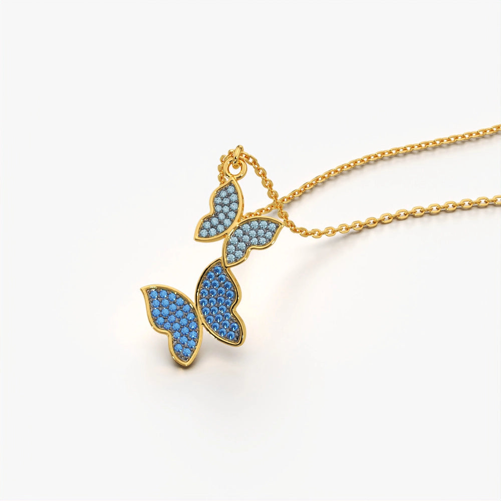 Color Diamond Set Butterfly Pendant