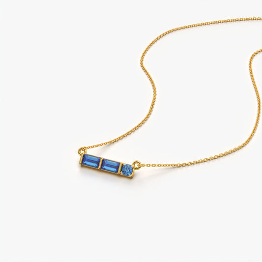Blue Baguette Trio Bar Necklace