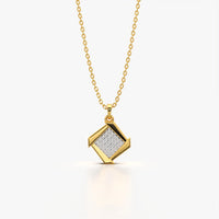 Tilted Square Pave Frame Pendant Necklace