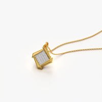 Tilted Square Pave Frame Pendant Necklace