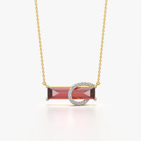 Red Baguette and Pavé Halo Bar Necklace