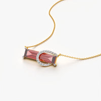 Red Baguette and Pavé Halo Bar Necklace